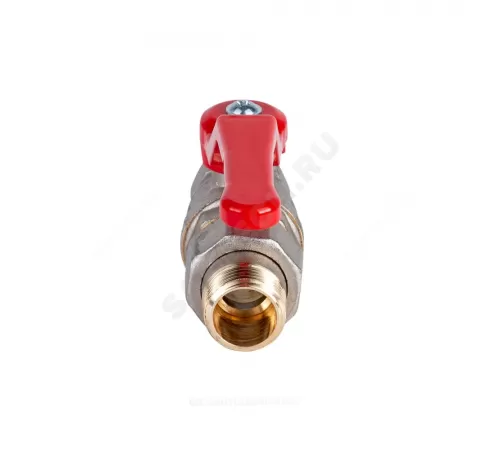 Кран шаровой латунь никель Эксперт Ду 25 Ру40 ВР/"американка" полнопроходной рычаг красный Dist Н143Р