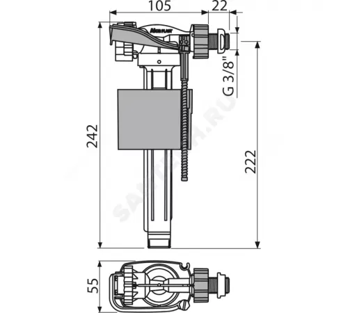Арматура для пластикового бачка наливная 3/8" боковое подключение Alca Plast A160P-3/8"