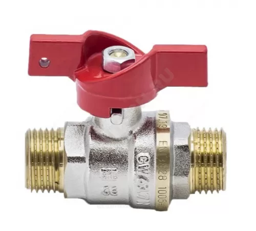 Кран шаровой латунь никель 1005 Euro Ду 20 Ру30 НР полнопроходной бабочка красная Aquasfera 1005-02 .