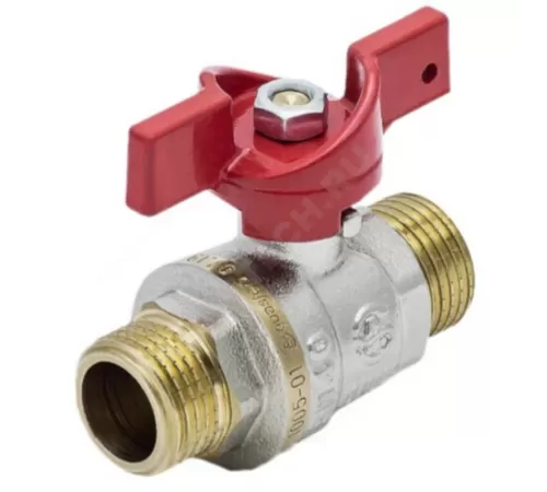Кран шаровой латунь никель 1005 Euro Ду 20 Ру30 НР полнопроходной бабочка красная Aquasfera 1005-02 .