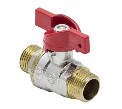Кран шаровой латунь никель 1005 Euro Ду 20 Ру30 НР полнопроходной бабочка красная Aquasfera 1005-02 .