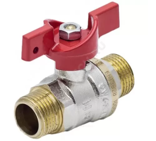 Кран шаровой латунь никель 1005 Euro Ду 20 Ру30 НР полнопроходной бабочка красная Aquasfera 1005-02 .
