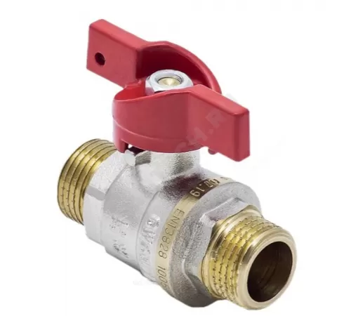 Кран шаровой латунь никель 1005 Euro Ду 20 Ру30 НР полнопроходной бабочка красная Aquasfera 1005-02 .