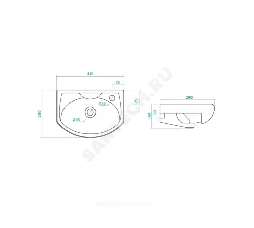 Умывальник мебельный Азов 40 1 отверстие под смеситель справа белый Santek 1.WH11.0.254