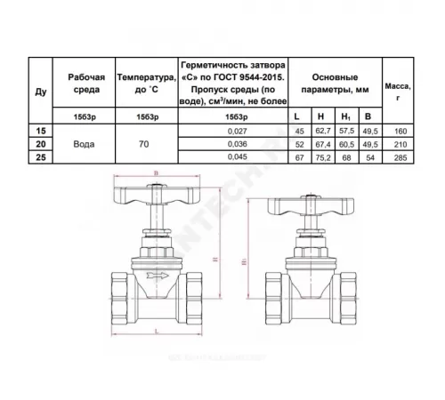 Клапан запорный латунь 15б3р Ду 15 Ру16 ВР прямой SantechSystems