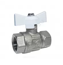 Кран шаровой латунь никель Крепыш 330 аналог 11б27п1 Ду 15 Ру40 ВР полнопроходной бабочка белая ГАЛЛОП 109213