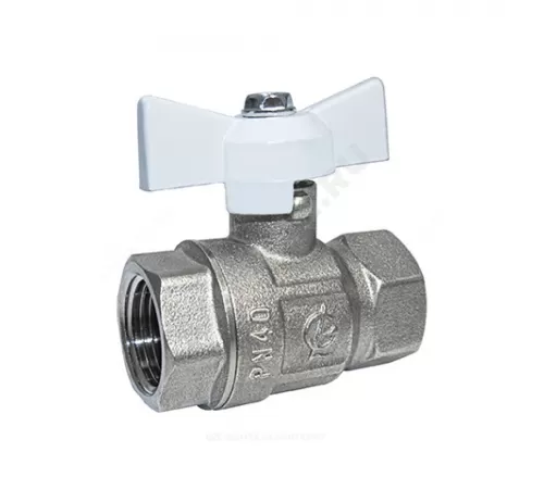 Кран шаровой латунь никель Крепыш 330 аналог 11б27п1 Ду 15 Ру40 ВР полнопроходной бабочка белая ГАЛЛОП 109213