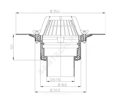 Воронка кровельная HL62.1 с вертикальным выпуском PP Дн 110 с листвоуловителем, электрообогревом, теплоизоляцией, обжимным фланцем HL HL62.1/1