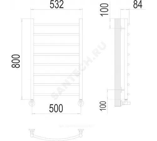 Полотенцесушитель водяной нерж сталь Лесенка (1/2") ВР 500х800мм 8П нижнее подключение Классик Терминус 4670078530271