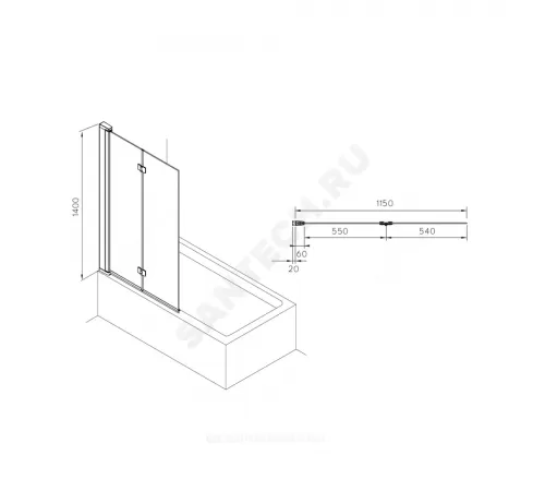 Стенка душевая Capital 1150х1400мм прозрачное стекло профиль хром Roca M4111512M