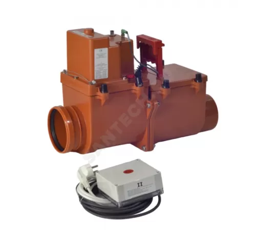 Клапан обратный канализационный коричневый Дн 110 б/нап 2-х камерный с эл/приводом с 2-мя лючками HL HL710.2EPC