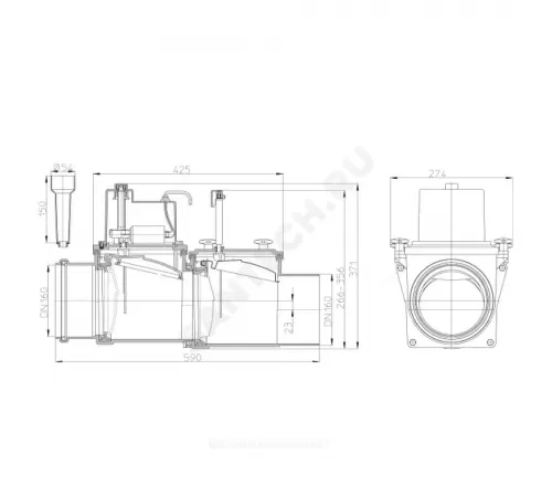 Клапан обратный канализационный коричневый Дн 110 б/нап 2-х камерный с эл/приводом с 2-мя лючками HL HL710.2EPC