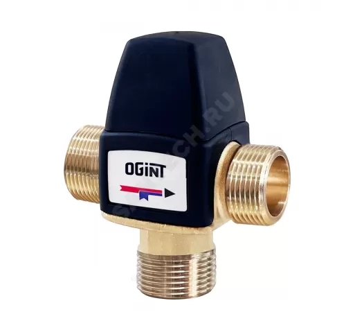 Клапан смесительный термостатический седельный латунь Ду 15 Ру10 1/2" НР Kvs=2.1м3/ч Tн=30-65C боковой выход Ogint