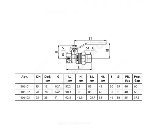 Кран шаровой латунь никель 1106 Standard Ду 20 Ру30 ВР/"американка" полнопроходной рычаг белый Aquasfera 1106-02 .
