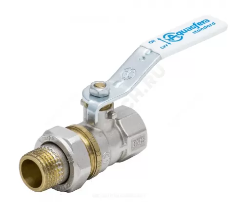 Кран шаровой латунь никель 1106 Standard Ду 20 Ру30 ВР/"американка" полнопроходной рычаг белый Aquasfera 1106-02 .