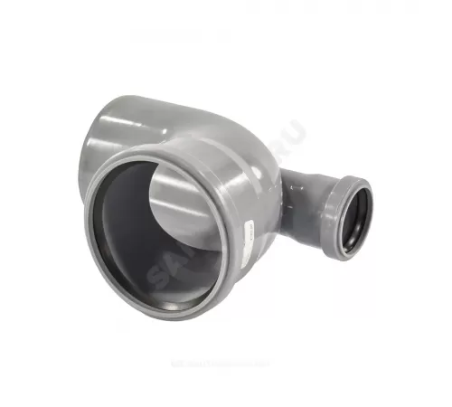 Отвод PP-H с выходом фронтально-вверх серый Дн 110х50х87гр б/нап в/к VALFEX 23125150