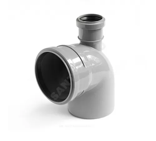 Отвод PP-H с выходом фронтально-вверх серый Дн 110х50х87гр б/нап в/к VALFEX 23125150