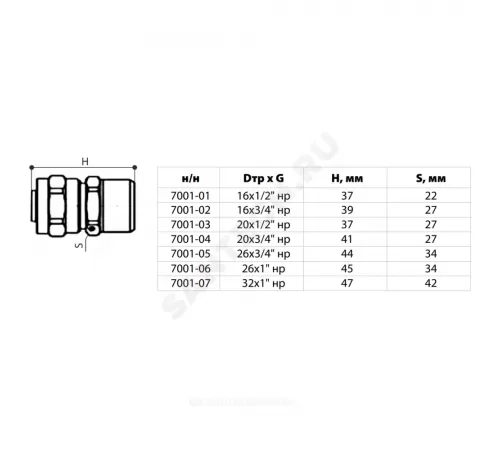 Муфта МП латунь никель обжим Дн 26х1" НР ГОСТ 32415-2013 7001 Aquasfera 7001-06