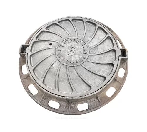 Люк чугун водопроводный (В) Т (тяжелый) С250 круглый m=98кг h=100мм Т(С250)-1-60 ГОСТ 3634-2019