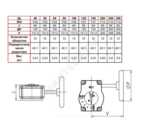Редуктор четвертьоборотный VPNREDUCT F10 IP66 для затвора Ду 200-300 Tecofi VPNREDUCT-F10