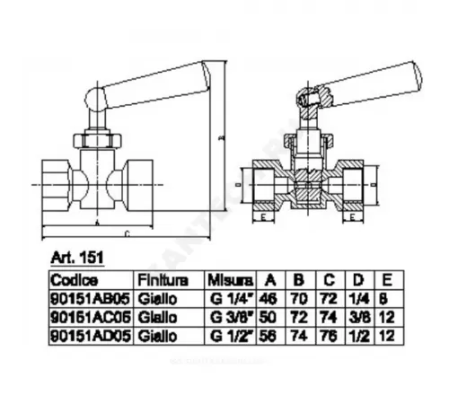Кран для манометра 3-ходовой латунь 151 Ду 15 Ру16 ВР G1/2" с рукояткой без фланца Icma 90151AD05