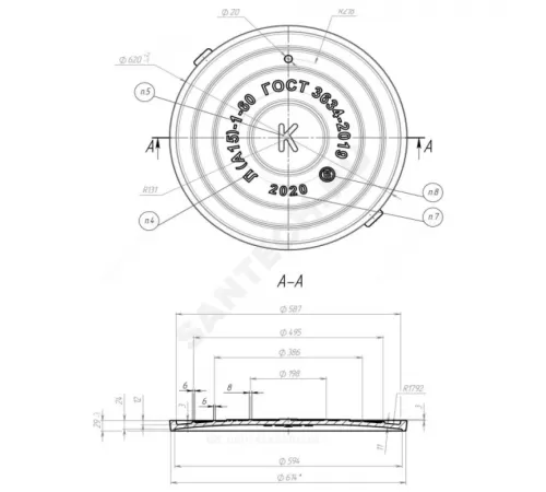 Люк чугун дождевой канализации (Д) Л (легкий) А15 круглый m=55кг h=60мм Л(А15)-1-60 ГОСТ 3634-2019