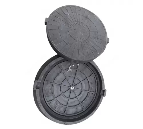 Люк полимер (легкий) черный круглый 750х630 h=115мм m=46кг 30кН с двумя крышками ПП-630 ГТС ТехПласт