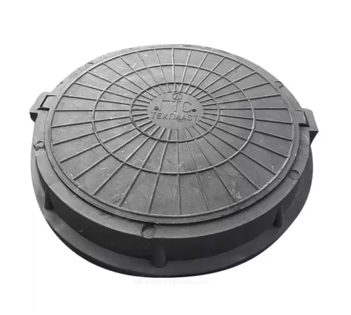 Люк полимер (легкий) черный круглый 750х630 h=115мм m=46кг 30кН с двумя крышками ПП-630 ГТС ТехПласт