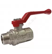 Кран шаровой латунь никель 11Б27фт1М Ду 15 Ру63 ВР/НР полнопроходной рычаг красный VALFEX VF.215.NR1.012.PREMIUM