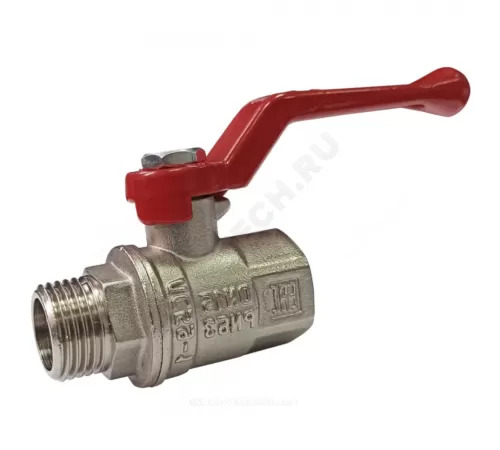 Кран шаровой латунь никель 11Б27фт1М Ду 20 Ру40 ВР/НР полнопроходной рычаг красный VALFEX VF.215.NR1.034.PREMIUM