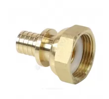 Соединитель для PE-X труб аксиальный латунь Дн 20х1/2" под плоское уплотнение с накидной гайкой РОС