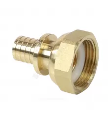 Соединитель для PE-X труб аксиальный латунь Дн 20х1/2" под плоское уплотнение с накидной гайкой РОС