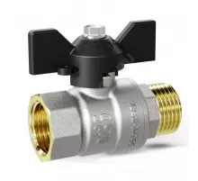 Кран шаровой латунь никель Pride Ду 32 Ру25 ВР/НР бабочка черная аналог 11б27п1 LD 47.32.В-Н.Б