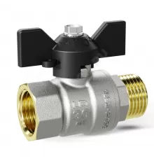 Кран шаровой латунь никель Pride Ду 32 Ру25 ВР/НР бабочка черная аналог 11б27п1 LD 47.32.В-Н.Б