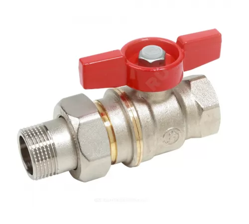 Кран шаровой DADO латунь никель R919 Ду 32 Ру35 ВР/"американка" полнопроходной бабочка красная Giacomini R919X009