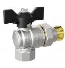 Кран шаровой латунь никель угловой Pride Ду 15 Ру40 ВР/"американка" бабочка черная LD 47.206.15