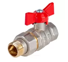 Кран шаровой латунь никель Стандарт Ду 20 Ру40 ВР/"американка" полнопроходной бабочка красная Dist Н342Б