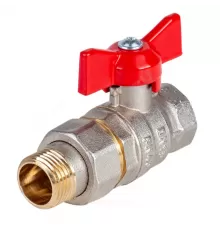 Кран шаровой латунь никель Стандарт Ду 15 Ру40 ВР/"американка" полнопроходной бабочка красная Dist Н341Б