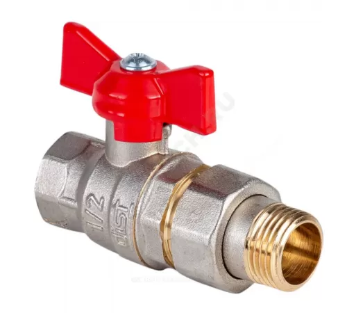 Кран шаровой латунь никель Стандарт Ду 20 Ру40 ВР/"американка" полнопроходной бабочка красная Dist Н342Б