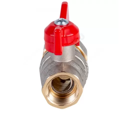 Кран шаровой латунь никель Стандарт Ду 20 Ру40 ВР/"американка" полнопроходной бабочка красная Dist Н342Б