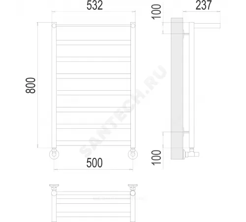 Полотенцесушитель водяной нерж сталь Лесенка (1/2") ВР 500х800мм 8П нижнее подключение Хендрикс Терминус 4670078530424