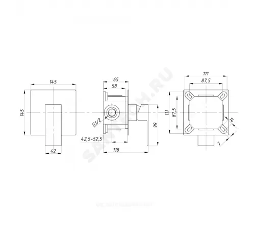 Смеситель встраиваемый для душа одноручный CUBE ПСМ-CB-01 Профсан PSM-CB-01