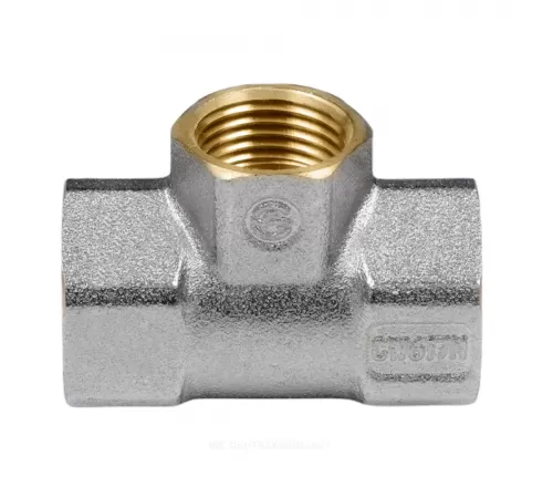 Тройник латунь никель переходной Ду 25х15х25 (1"х1/2"х1") ВР/ВР 9008 ГОСТ 32585-2013 Aquasfera 9008-02