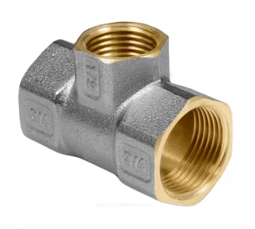 Тройник латунь никель переходной Ду 25х15х25 (1"х1/2"х1") ВР/ВР 9008 ГОСТ 32585-2013 Aquasfera 9008-02