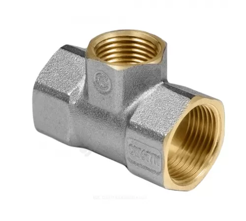 Тройник латунь никель переходной Ду 25х15х25 (1"х1/2"х1") ВР/ВР 9008 ГОСТ 32585-2013 Aquasfera 9008-02