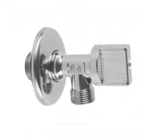 Кран шаровой латунь бытовой хром угловой G1/2"х3/8" Ру10 НР переходной бабочка с отражателем SantechSystems