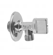 Кран шаровой латунь бытовой хром угловой G1/2"х3/8" Ру10 НР переходной бабочка с отражателем SantechSystems