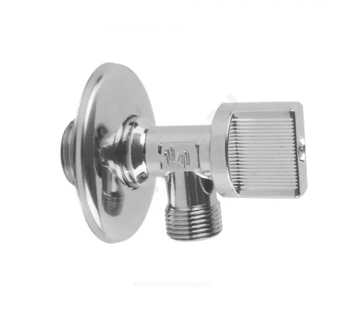 Кран шаровой латунь бытовой хром угловой G1/2"х3/8" Ру10 НР переходной бабочка с отражателем SantechSystems