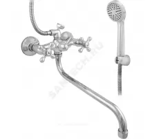 Смеситель для ванны с душем двуручный круглый излив, душевой шланг н/ж сталь, хромированная пластиковая лейка и кронштейн ЭКО ЦС-СМ 500/5-4 М_Крест Центр Сантехники (Подольск) ЭМ900709