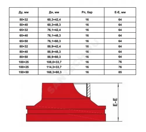 Переход резьбовой под муфту грувлок XGQT07S Ду150х50 (Дн168х2") Ру16 LEDE